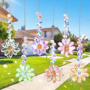 6pcs Crystal Sunflower Suncatchers Hanging Ornaments, Rainbow Maker Sun Catchers Indoor Window Outdoor Patio Garden Decor Gifts
