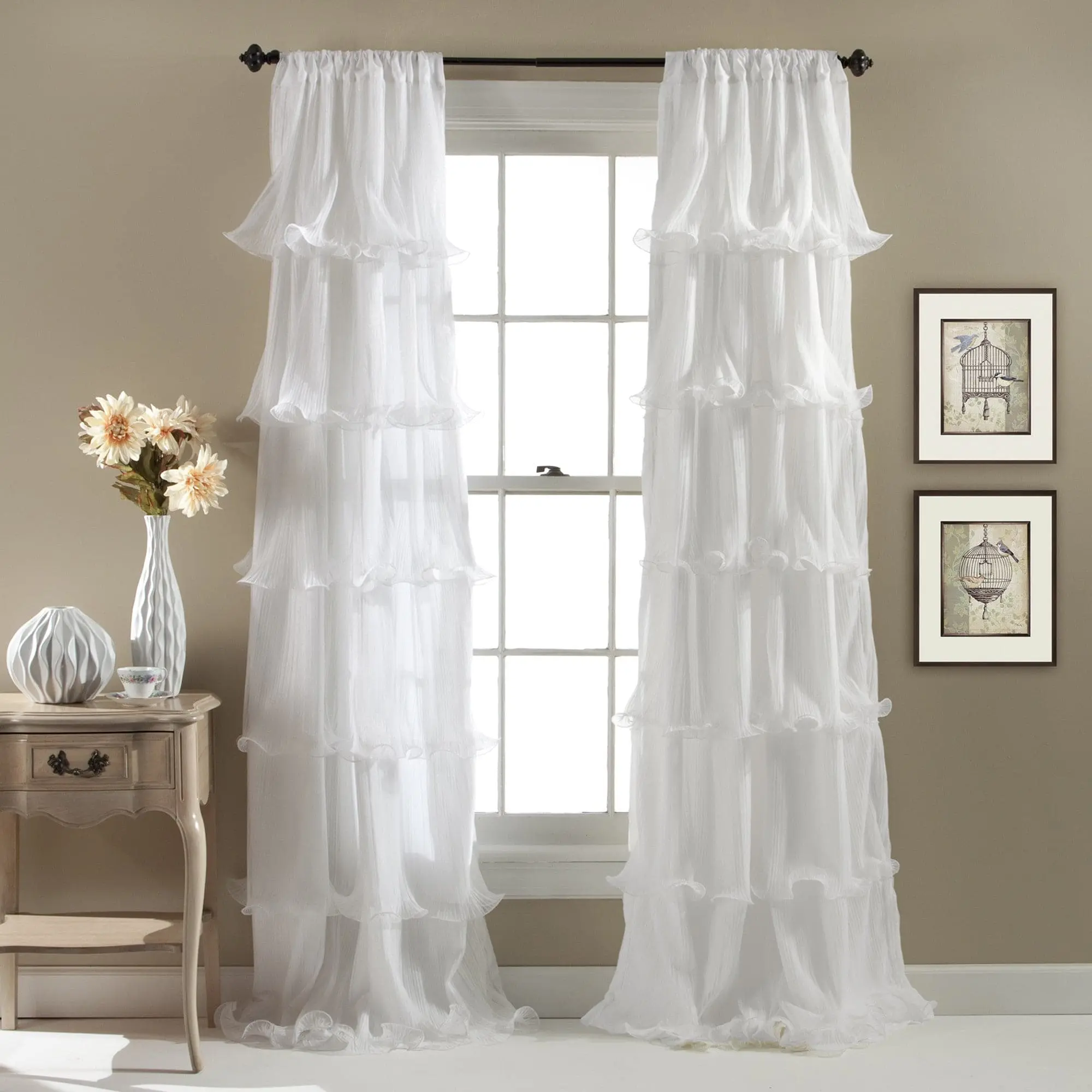 Lush Decor Nerina Sheer Ruffle Microfiber Curtain (Single Panel, 84"x54") - Soft Hue, Flowy Silhouette, Chic Feminine Style, Easy Installation, Machine Washable Window Drapes for House Decor, Apartment Accessories, Girl Room Things for Rooms