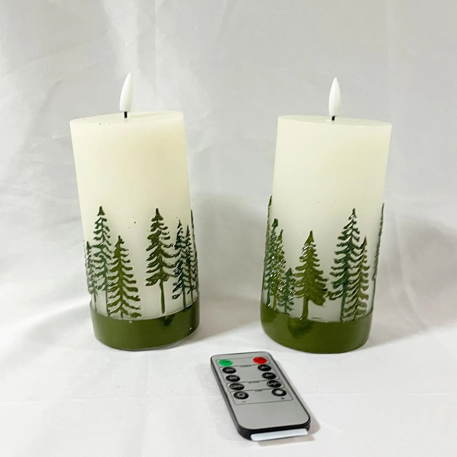 Christmas Tree Flameless Candles, - LED Pillar Candle with Remote, 3D Flickering & Real Wax Embossed Holiday Candles for Fireplace, Tabletop, Christmas Decor