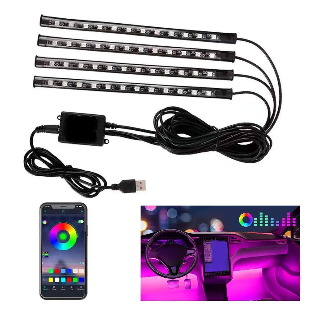 Car LED Lights Set, Smart Interior Lighting with APP Control, USB RGB Colorful Ambiance, Decorative LED Strip for Suv Car Footwell, Led Car Ambient Light, Interior Led Vehicle