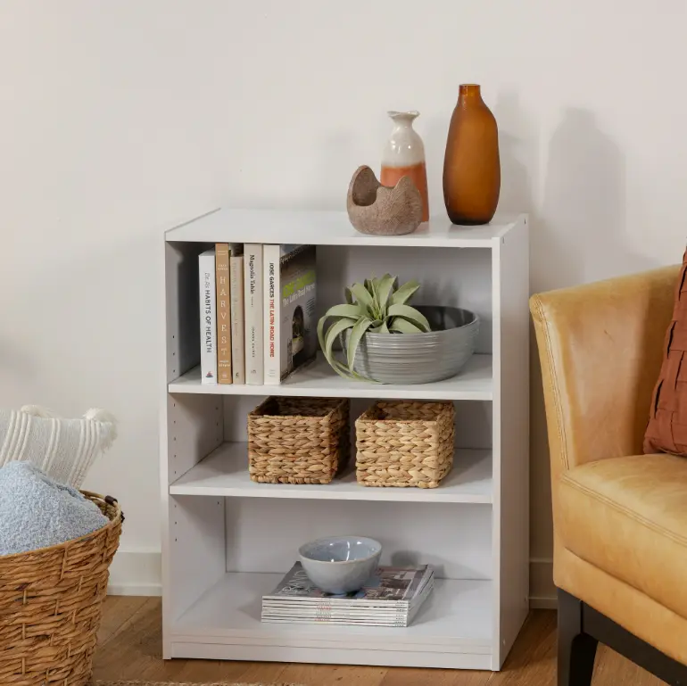 3-Shelf Bookcase with Adjustable Shelves, White