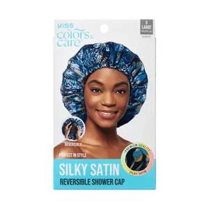 Kiss Colors & Care Silky Satin Reversible Shower Cap - Tropical, X-Large
