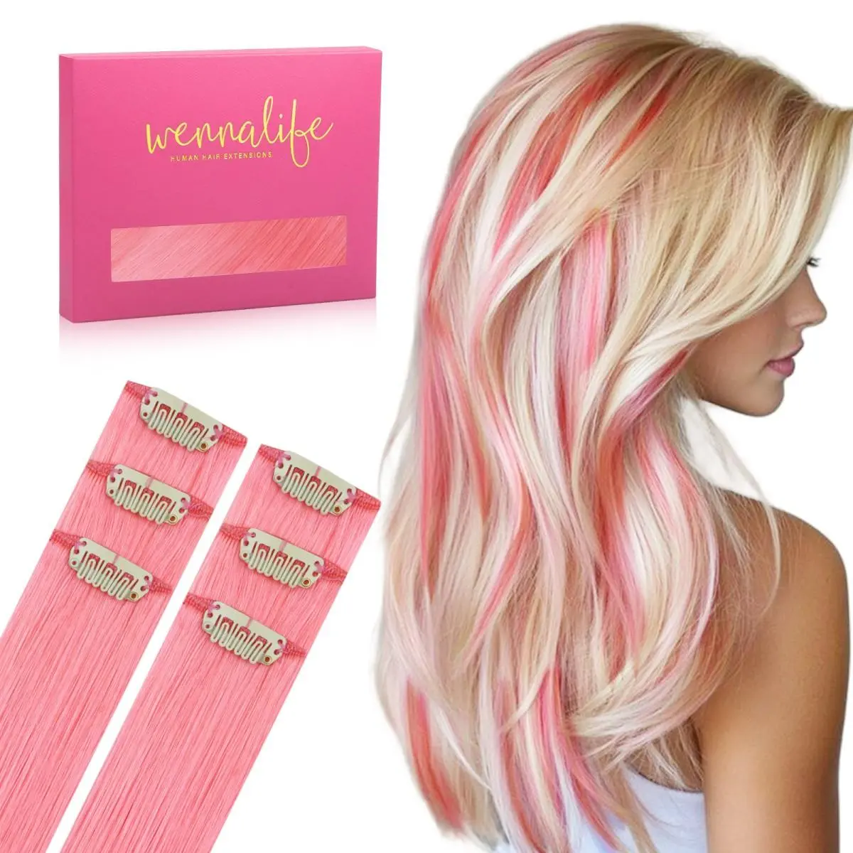 WENNALIFE Colorful Clip in Hair Extensions Human Hair 30g 6 pcs for Women with Burgundy Red 14-24 Inch Soft Silky Texture Easy Clip-In #sohoshic