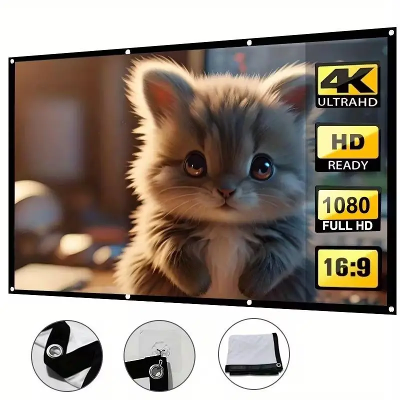 Portable Metal HD Foldable Durable Projection Screen - 60"-150" (60in,72in,84in,100in,150in) for Home Theater, Outdoor Movie Night, Conference Room Presentation, Boardrooms