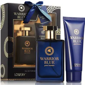 Warrior Blue Bath And Body Gift Set Mens Eau De Parfum Cologne & After Shave by LOVERY Cosmetic Fragrance Scent Scented Daily