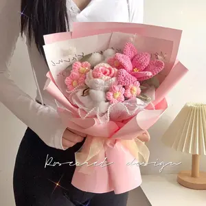Mother’s Day Gift, Handmade Crochet Flower Bouquet with Rose, Tulip, Lily of the Valley and Calla Lily. Perfect Graduation, Birthday, Anniversary Gift for Her, Girlfriend, Wife, Friend, with Greeting Card, Elegant Home Decor