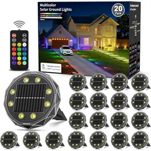 Solar Ground Lights with Remote Control 50ft,IP67  Solar Garden 15 Multi Color Lights,RGBYW Solar  Outdoor Landscape Lighting for Pathway,Yard,Deck,Lawn,Patio,Walkway,Poolside,20 Pack