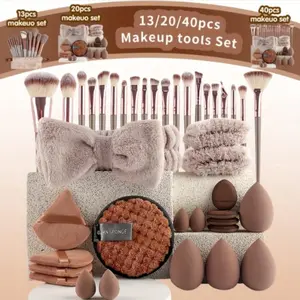 Professional Makeup Tool Set, 13/20/40 Piece Cosmetic Cleaning Kit, Nylon Sponges & Applicators, Unisex, Portable Gift for Birthdays,Gifts For Women