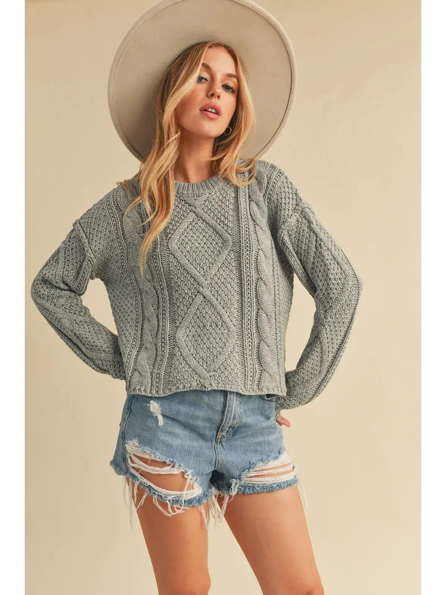 Heather Gray Cable Knit Sweater