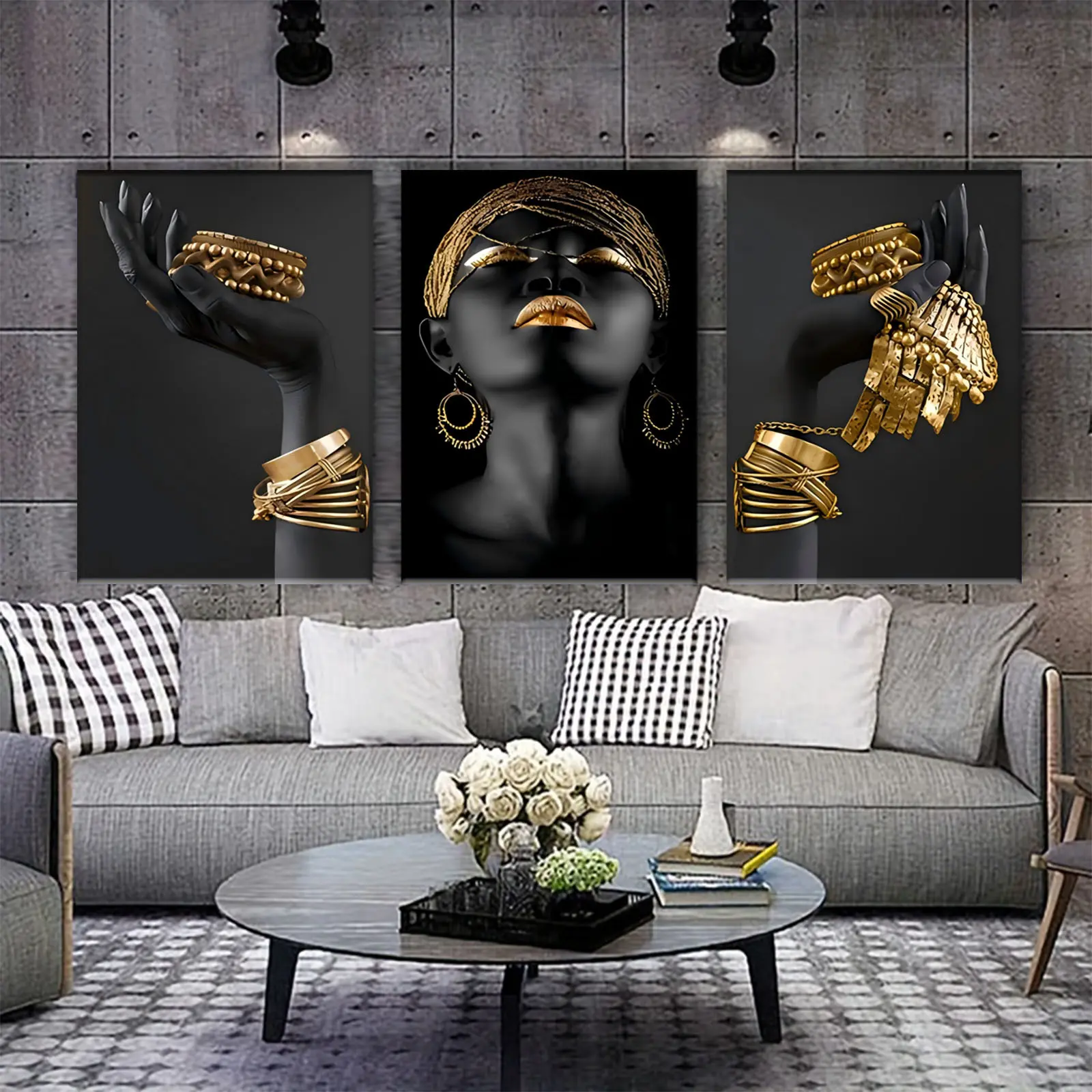 Women's 3-Piece Artistic Abstract Face Design Pine Wooden Wall Prints, Decorative Home Decor Supplies with Brightening Effect, Living Room Wall Print Accessories, Collectibles