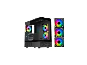DIYPC IDX1-BK-ARGB Black USB3.0/ Type C Tempered Glass ATX Gaming Computer Case w/ Dual Tempered Glass Panel and 3 x ARGB PWM Fans (Pre-Installed)