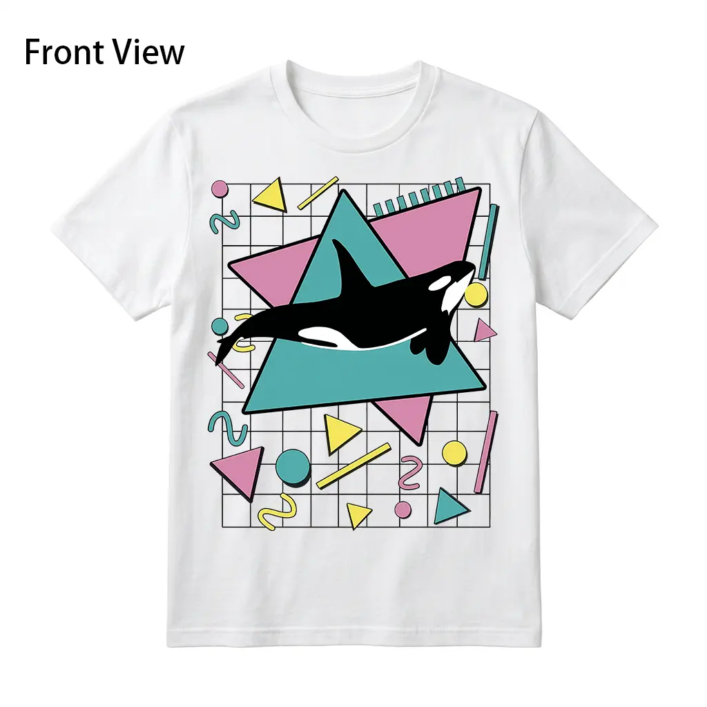 Orca Killer Whale T-Shirt, Unisex 90s Vintage Short Sleeve Top, Sporty Chic Streetwear for Daily Leisure Travel, Menswear, Casual, Retro, Shortsleeve, Round Neck, Tshirt, Casual Campus Clothes, Relaxed Fit, Orca Pattern, T Shirts, 90S Graphic Tees, Athlet