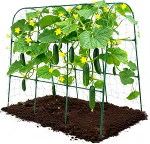Cucumber Trellis, Garden Trellis U-Shape Plant Support for Climbing Plants Metel Arch with Netting for Raised Garden Bed Outdoor Cucumbers, Tomatoes, Vine Climbing Plant(47.2''X32''x47.2''(LxWxH))