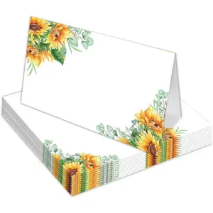 Place Cards Sunflower, Scored for Easy Folding, Set of 25 Tent Style Table Seating Cards, 3.5 x 2.1" Party Decoration Blank Name Card for Wedding Dinner, Reception,  Shower Banquet -39