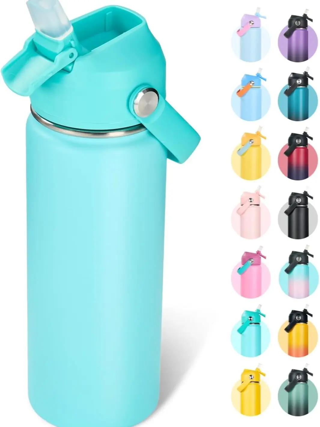 18oz Insulated Stainless Steel Water Bottle, Wide Mouth Double Wall Vacuum, Silicone Straw, Sweat & Leak Proof, BPA Free Insulated Water Flask