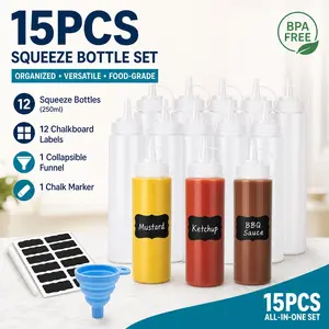 12 Pack Plastic Squeeze Bottles with Caps – Small Condiment Dispensers for Ketchup, Mayo, BBQ, Paint – Flexible & Easy Squeeze – Perfect for Home, Restaurant, Garage