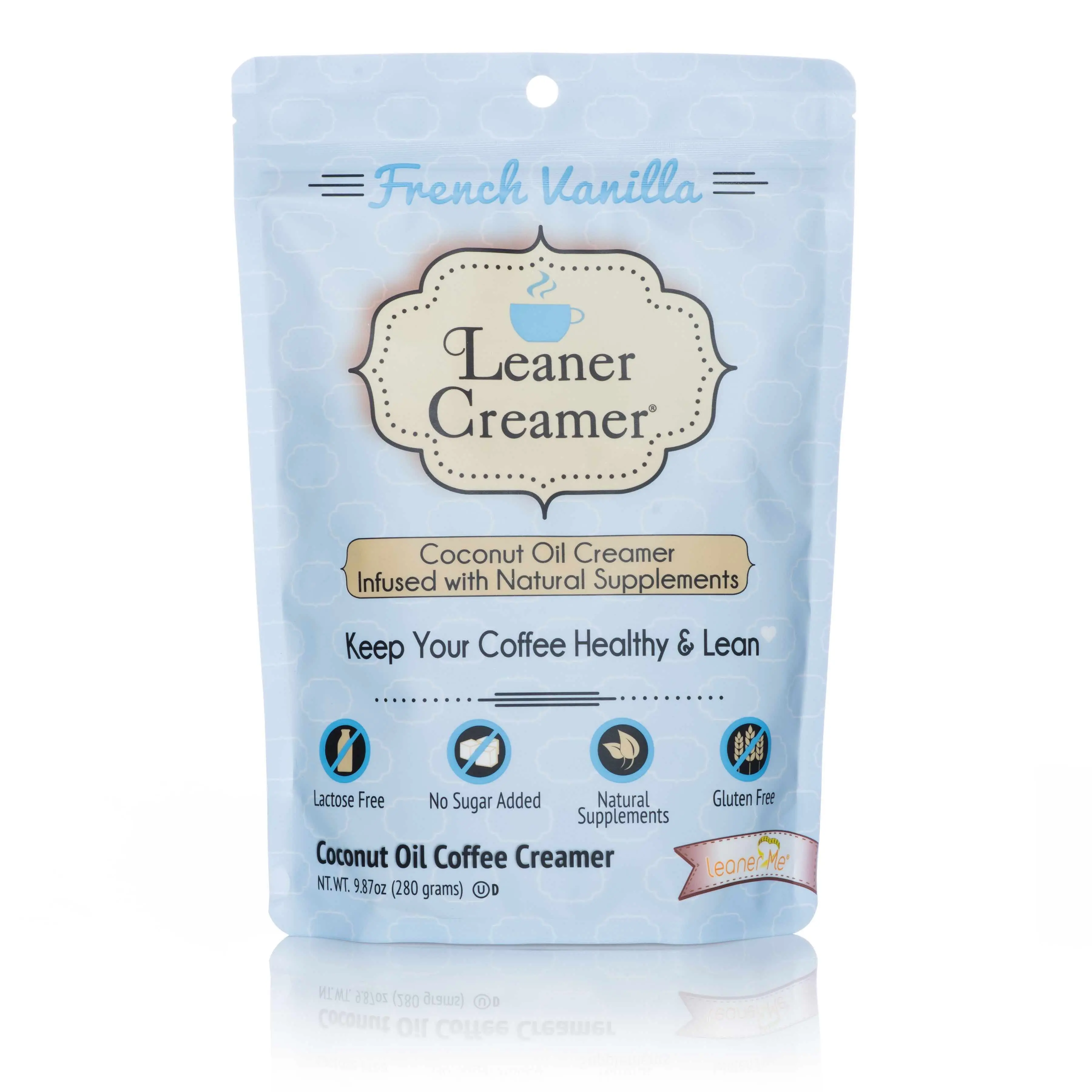 Leaner Creamer LLC Luscious French Vanilla Creamer Coconut Oil Based Non-Dairy Sugar-Free Gluten-Free Keto-Friendly Coffee Creamer
