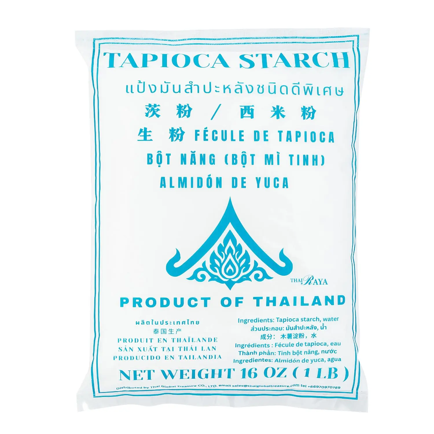 Thairaya Tapioca starch 16 oz (Basic), 1 LB Thailand All-Natural Gluten-Free Flour for Baking, Cooking, Frying & Asian Desserts – Vegan, Grain-Free, Smooth Texture – Product of Thailand