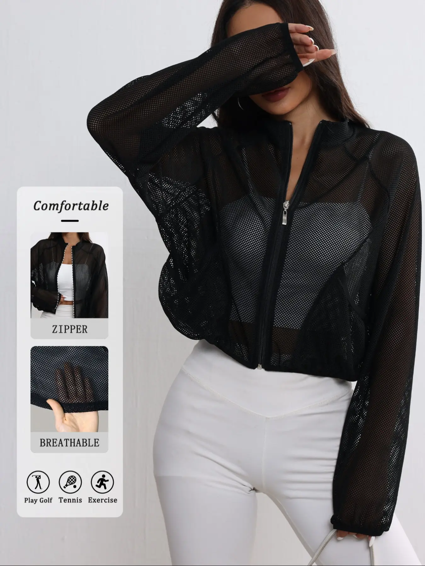 Women's Quick-Dry Mesh Yoga Jacket, Sporty Breathable Outerwear, Long Sleeve, Half Zip, Loose Fit Sports Top, Ideal for Running and Fitness, Workout Clothes