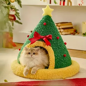 Cozy Christmas Tree-Shaped Pet Bed for Cats & Small Dogs - Washable, Comfortable Indoor Cat/Dog House with Cotton gift idea