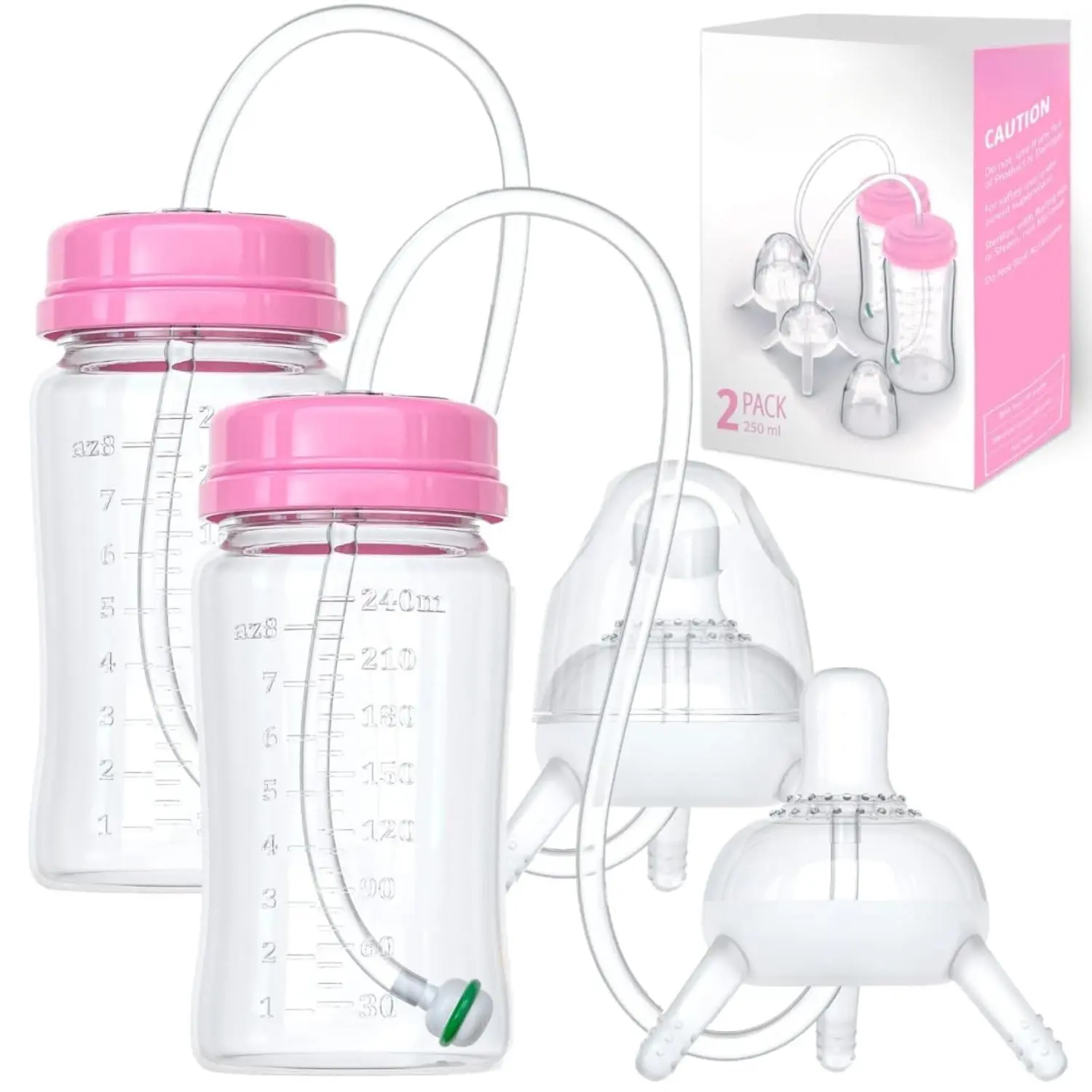 Anti Colic Baby Bottle 8oz 2 Pack with Straw for Breastfeeding Babies Pink Convenient Feeding