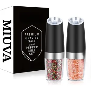 Gravity Electric Salt and Pepper Grinder Set,Battery Operated Automatic Pepper and Salt Mills with Light,Adjustable Coarseness,One Handed Operation Grinding Spices Thanksgiving cooking utensils Value Pack Christmas Gift Set Stock Up Seasonings Kitchen