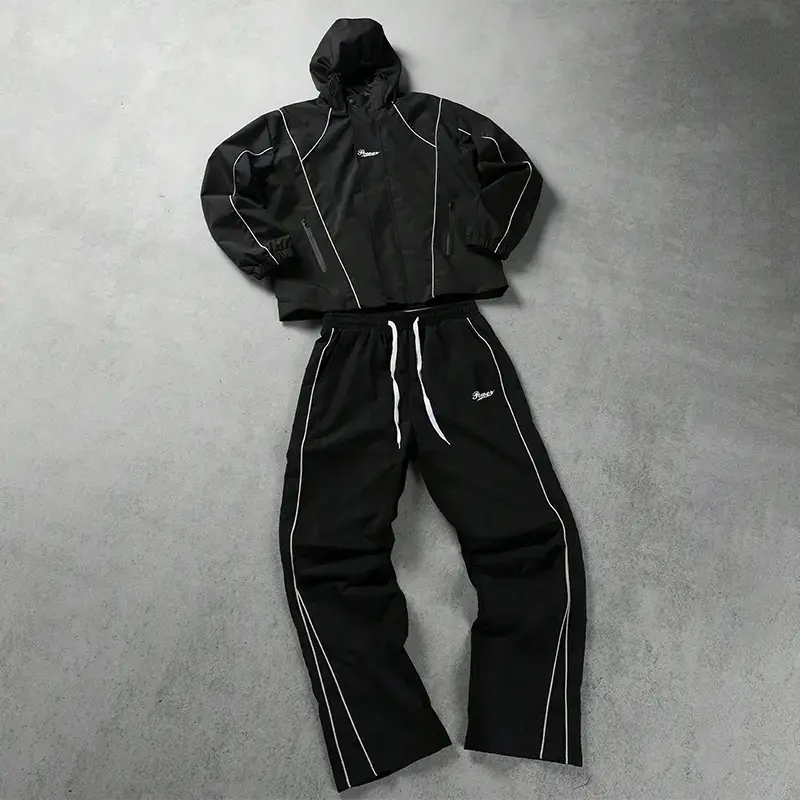 Men's 2-Piece Polyester Sweatsuit Tracksuit - Visible-Thread Color-Block Hooded Set, Fitted Cut, Line Details, Smooth, Wrinkle-Resistant for City Commuting, Light Outdoor Activities