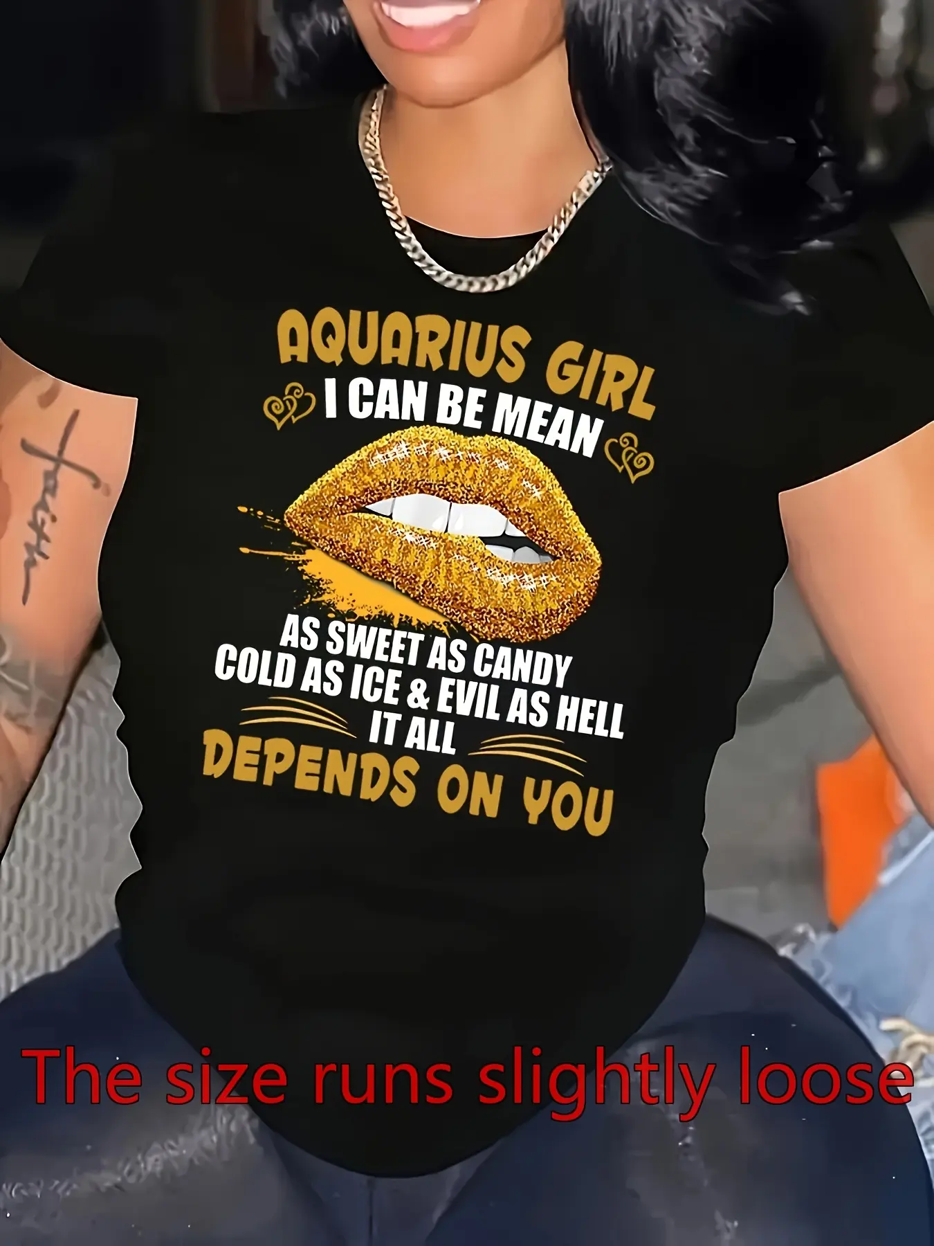 Women' Aquarius Sign T-Shirt - Casual Short Sleeve Round Neck Summer Top with Aquarius Symbols & Water Element Graphics, Comfortable for Daily Wear & Outdoor, Astrology-Themed Apparel for Aquarius Women