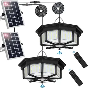 Solar Shed Lights Indoor Outdoor,  288LED Solar  Motion Sensor Pendant Light Daytime , Solar Indoor Light with 5 Lighting Modes & Remote for Shed Gazebo Barn Garage Home, 2 Pack