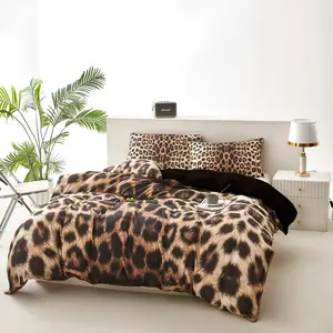 Coffee Leopard Print Bedding Set, Breathable and Super Soft, Includes 1 Duvet Cover and 2 Pillowcases, Suitable for All Seasons, Soft Bedding Sets