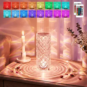 Viral Aesthetic Rose Diamond Crystal Lamp - RGB 16 Colors, Touch & Remote, Rose Wave Ambient Light, Romantic Bedside Night Light for Bedroom - Perfect Gift for Aesthetic Home Girls