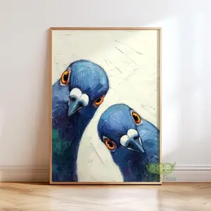 [Sale off up to 50%] [Free ship] [No Frame] Whimsical Pigeons Art Print, Mid Century Retro Bird Poster, Funny Animal Wall Art, Quirky Home Decor for Kitchen or Living Room