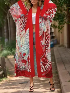 Women's Casual Floral Print Loose-Fitting Lightweight Cardigan, Comfortable Beachwear for Spring & Fall, Ethnic Style Daily Wear, Chic