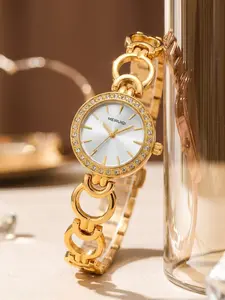 Women's Shell Face Quartz Watch, Full Diamond Bezel, Simple Dial, Bracelet Style, Fashionable and Versatile