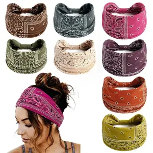 6Pcs Boho Headbands For Women Fashion Stretch Wide Hair Bands Knoted Turban Head Bands Yoga Running Sweatband Elastic Headband Stylish Wrap Headbands Hair Accessories for Teen Girls