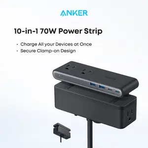 【10-in-1 Desk Clamp】Anker Nano Power Strip, 1500J Surge Protection,5 ft Extension Cord, 70W Max Gaming Desk Accessory, 6 AC, 2 USB A, 2 USB C, Home Office Essential, Fitts 0.6 - 1.8" Tabletop Edge (Usb Port Gadget, Usb A Ports, Multiple Usb Port)