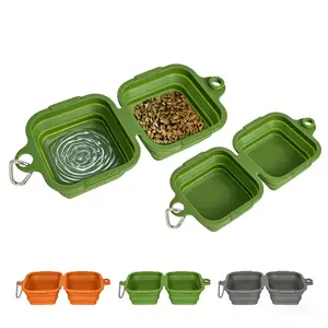 Portable & Collapsible Dog Bowls, 2 Pack Integrated Molding Dog Double Bowl No Plastic Rim Foldable Pet Food & Water Bowl Cat Feeder Dish for Hiking, Camping,Summervibes,Petlovers