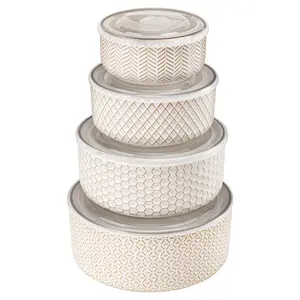 Nesting Bowls with Lids, Set of 4, Narbonne Collection Ceramic Tableware