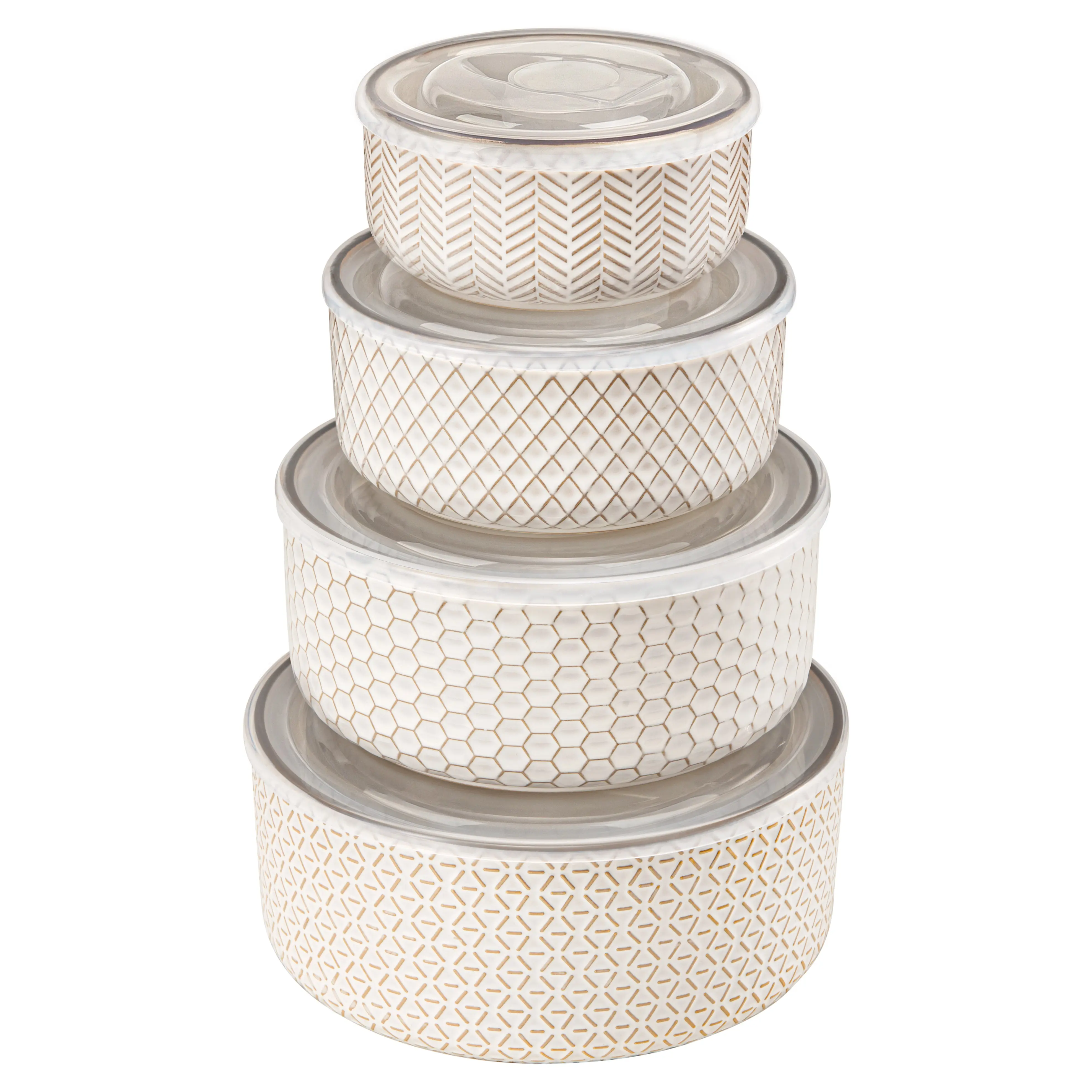 Nesting Bowls with Lids, Set of 4, Narbonne Collection Ceramic Tableware