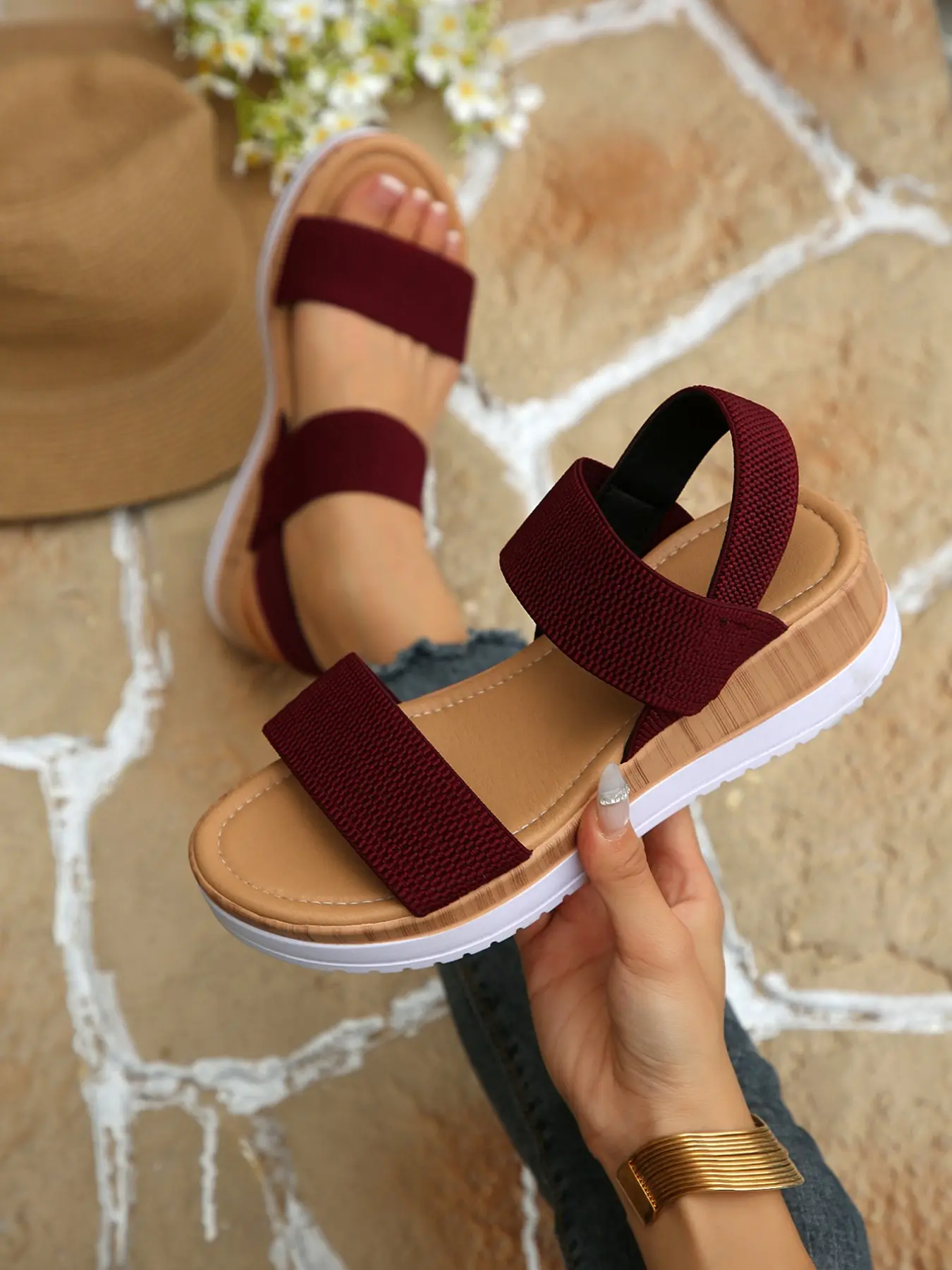 Summer New Plus Size Women's Shoes Casual Sandals Adjustable Elastic Band Comfortable Soft Midsole Thick Sole One-Click Sandals for Women