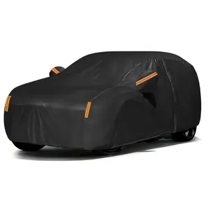 SUV/Sedan All-Weather Outdoor Car Cover Black Gray Splash-proof Windproof Sun & Snow Protection with Zipper & Reflective Edging for Sedan & SUV