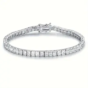 Gemsme 3.0 * 3.0mm Elegant Square CZ Tennis Bracelet, Perfect Luxurious Gift for Birthday, Mother's Day, Women's Fashion Jewelry, Classic Design, Durable Clasp, Hypoallergenic Material ATS60011