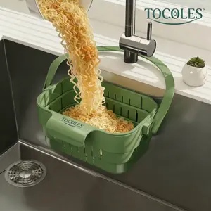 TOCOLES Foldable Drain Basket for Kitchen Sink - Hands-Free Hygienic Design, High-Efficiency Anti-Clog System, Tool-Free Installation, Slim Space-Saving, Easy-Clean, Low-Maintenance Anti Clogging Strainer Kitchenware Stainless Steel