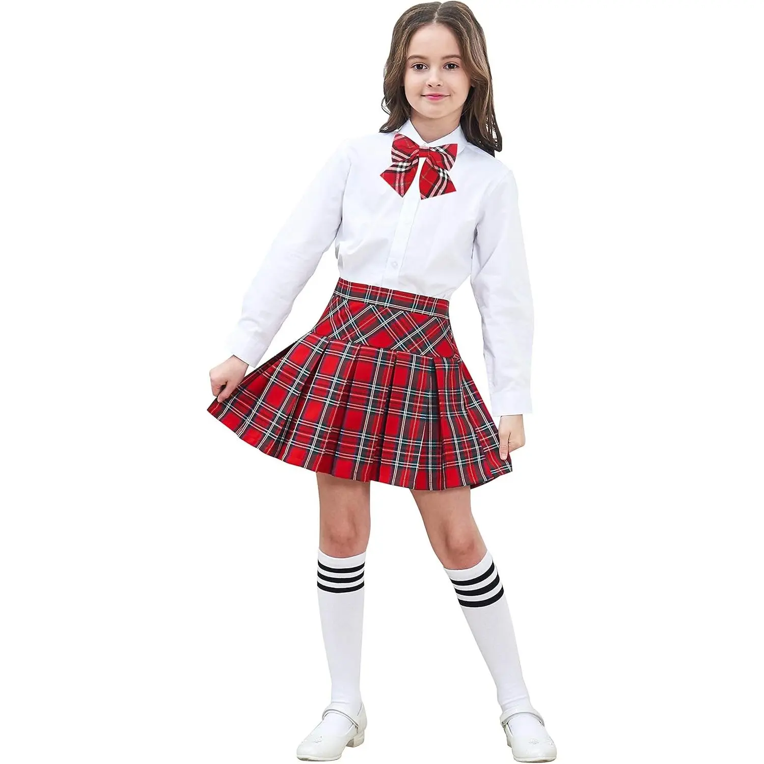 Sunny Fashion Girls Skirt Back School Uniform Red Tartan Skirt Size 4-14
