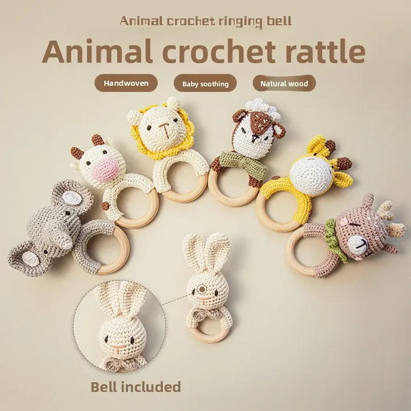 Nordic Ins Style Hand-Crocheted Bear Baby Teething Toy & Rattle, Infant Soothing Toy