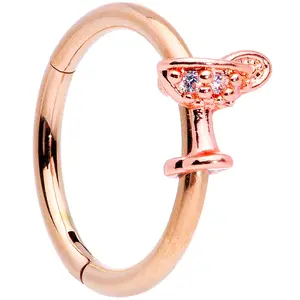 16G 3/8 Clear Gem Rose Gold Tone Cocktail New Year Septum Clicker