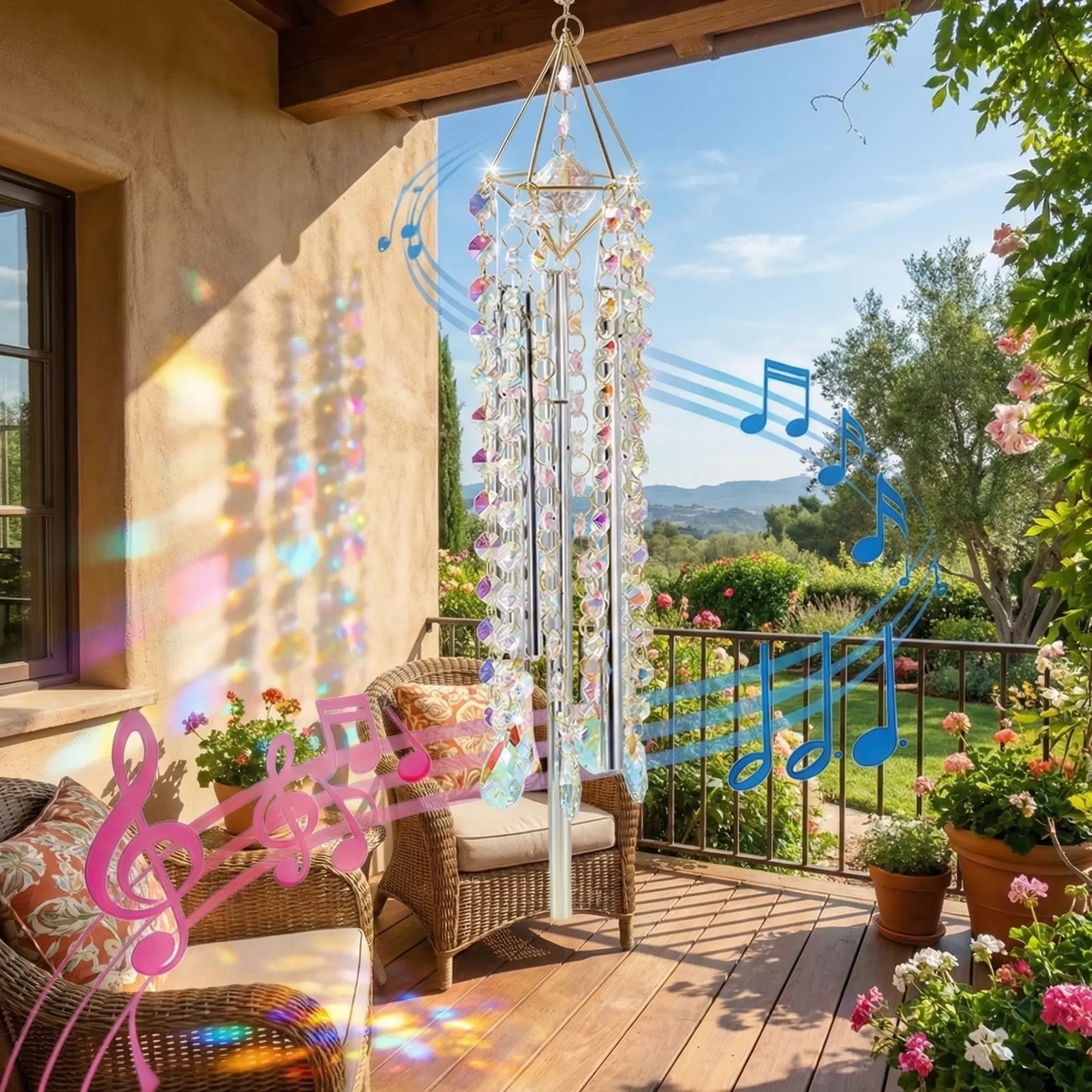 Rainbow Prism Wind Chime – Sun Catcher with Artificial Crystals, Soothing Tones for Home Decor, Gift for Women,Fade-Resistant Artificial Crystals, Rust-Proof Tubes,Bedroom Porch Garden garden patio outdoor unique large memorial wind chime tiktokshopspring