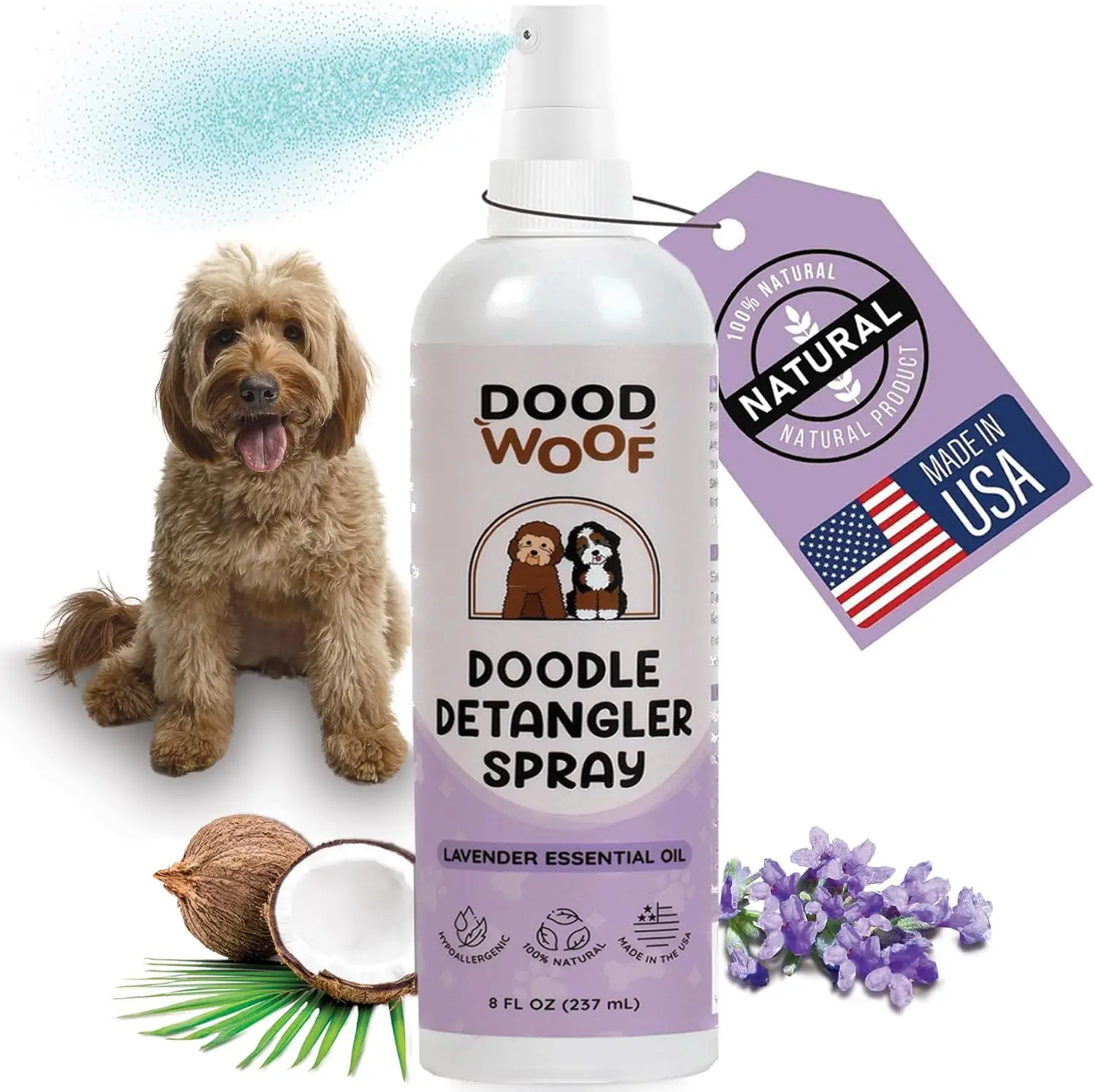 Dood Woof Dog Detangler  Spray for Doodle - All Natural, No Silicone, No Paraben...