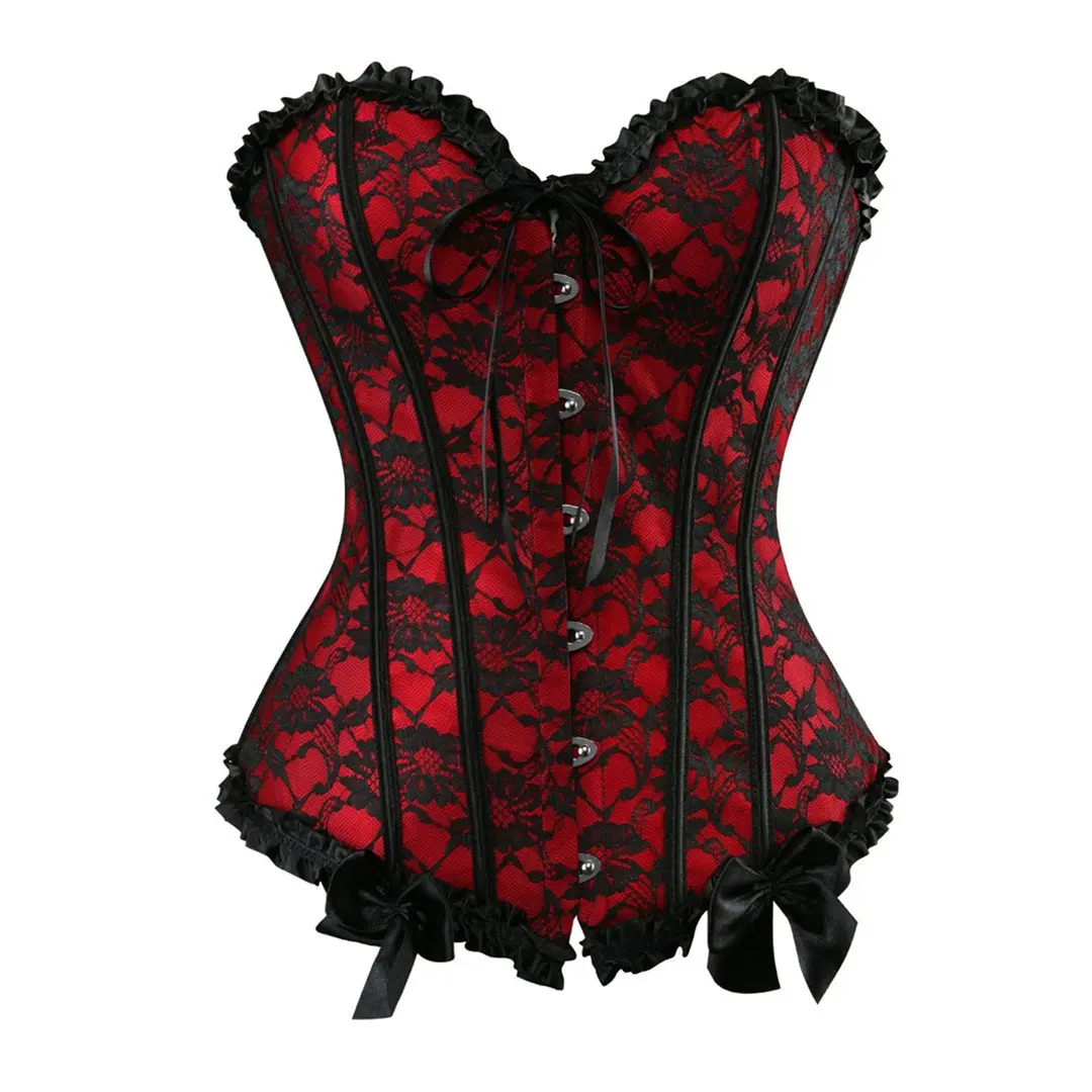 Womens Bustier Corset Top Sexy lingerie black satin Womens Floral Black Lace Trim Corset Overbust Waist Cincher Bustier Top Halloween Costumes Ideas Party Outfit Gothic Corset  815-D1 Ruched Bodysuit Womenswear