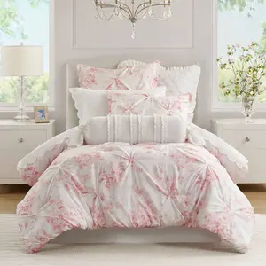 Armoire Collection Twin/Twin Extra Long Toile Floral Comforter Pink